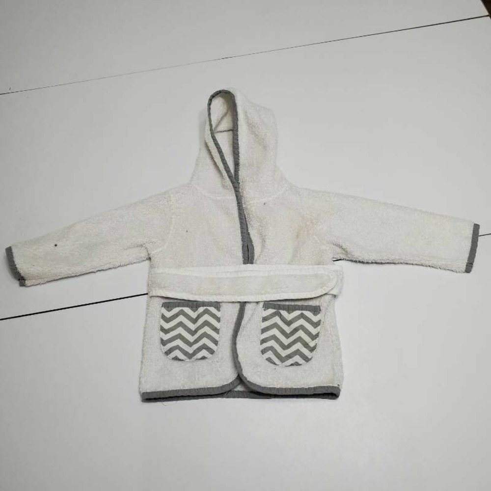 TL Care Inc Baby Bathrobe White Hood Terry Pocket Tie Front Organic Cotton 6-12